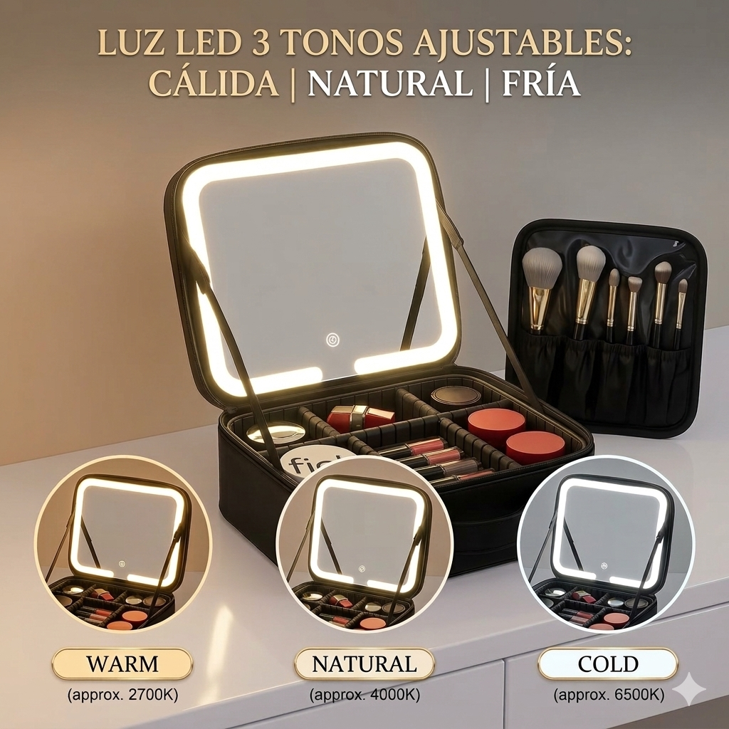 Cosmetiquera de Maquillaje Elegante con espejo LED